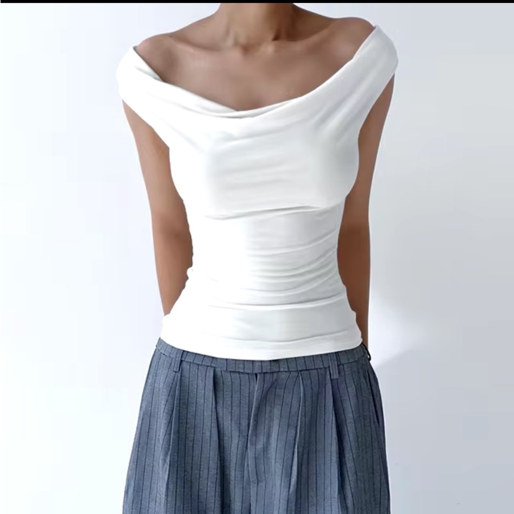 Asymmetric sleeveless off the shoulder top